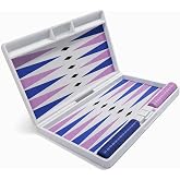 Taşınabilir Tavla Seti 25x20 cm Mor Mavi Beyaz &ndash; 3D Baskı Katlanabilir Tavla, Seyahat Tavlası