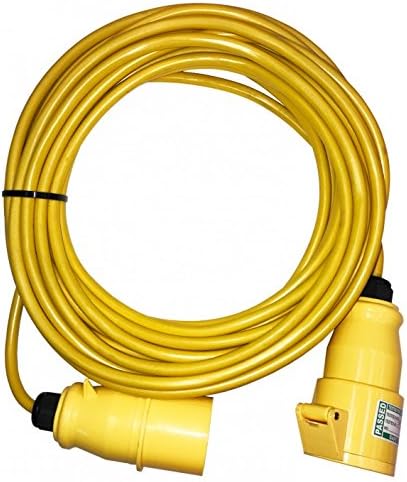 14 Metre 110V Extension Lead [110V, 14 Metre, 2.5mm, 32AMP, Robust Thick, Yellow, Comes with Socket and Plug]