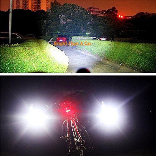 NuoYo LED Fahrradlampe Set mit klingel Fahrradhorn Fahrradhupe mit 2 Tönen,Fahrradlicht,Fahrradbeleuchtung Set,Frontlicht und Rücklicht Wiederaufladbare,1200 Decibel Horn,3 Lichtmodi,Super Energiespar,Ausgestattet mit EU-standard-Ladegerät,Schwarz(Rot-weiße Rückleuchten) - 9