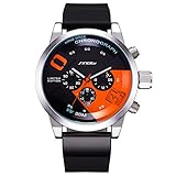 Yiwa Uhren Herren 3-Loch 6-Zeiger Sportuhr mit Lederarmband Stilvolle Quarz Armbanduhr Studenten Uhr Ornament Gif