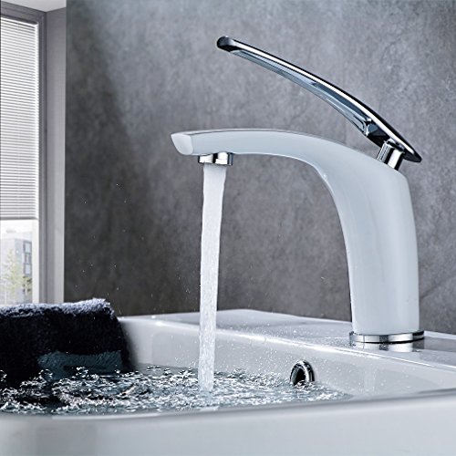 Preisvergleich Produktbild Auralum® Elegant Weiß Waschbecken Wasserhahn Badzimmer Wasserfall Waschtischarmatur Einhebelmischer Mischbatterie Einhandmischer Spültischarmatur