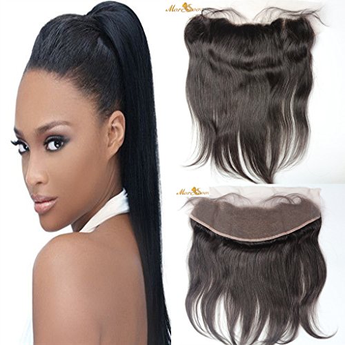 Moresoo 10 Inch-18 Inch 60gram Lace Frontal Natural Black 1B Brazillian Remy Hair Silky Straight 13*4 Inch Size Ear to Ear with Baby Hair 10Inch Long