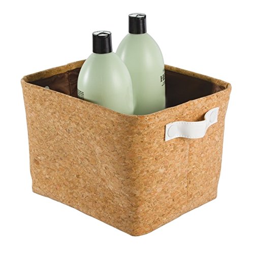 mDesign Aufbewahrungskorb für das Badezimmer – attraktiver Waschtisch Organizer aus Kork – wasserresistente Aufbewahrung für Handtücher, Lotionsflaschen, Kosmetika etc. – braun - 3