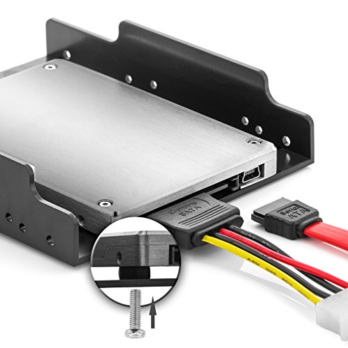 Einbaurahmen für 2,5″ Festplatten / SSD’s auf 3,5″ Adapter Wechselrahmen Mounting Frame – Hartplastik – Halterung Schienen inkl. Schrauben SATA Kabel und Stromadapter - 4