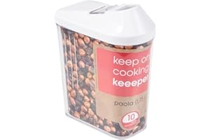 keeeper Boîte Verseuse pour provisions sèches, Couvercle doseur réglable en continu, plastique sans BPA, 750 ml, 10,5 x 5,5 x 17 cm, Paola, Blanc