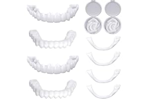 2 Paar Veneers Zähne Oben und Unten, SKJJL Zähne zum Aufstecken, Zahnspangen Künstliche Zähne, Aufhellung Zahnersatz, Falsche Zähne Temporäre Bleaching Reparatur Kit für Männer und Frauen