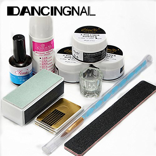 DancingNail Kunstnägel Set Acryl Pulver, Primer, Feile, Buffer, Schablonen, Pinsel