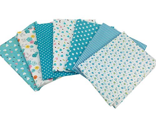 7Pcs Baumwollstoff Patchwork Stoffe DIY Gewebe Quadrate Baumwolltuch Stoffpaket zum Nähen mit vielfältiges Muster 50x50cm Hellblau - 3