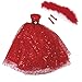 Produktbild Rote Pailletten Puppen Kleider trägerloses Kleid w / Schal Handschuhe Partei Ball Hochzeits Kleid Prinzessin Kleid Kleidung für Puppe