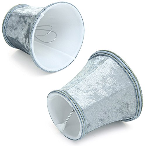 Fuloon 6er Set Molton Lampenschirme für E14/E27 Birne Kerze Kronleuchter Hängelampe Rund Lampenschirme (Grau) - 2