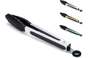 Kitchen Tongs for Cooking Grill & BBQ, Kyraton Stainless Steel 9" Cooking Tongs Heat Resistant Handle Non Slip, Kitchen Tongs with Silicon Tips for Salad,Ice,Fry, Serving,Oven. (Silver)