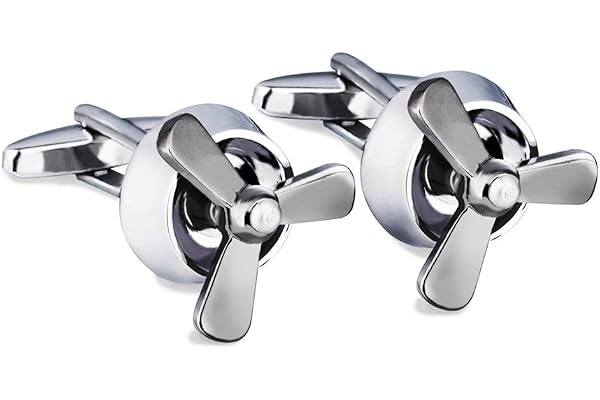 Ensemble de boutons de manchette de propulseur d'avion de BagTu, 2pcs boutons de manchette de lame de fan d'avion d'avion avec la boîte-cadeau