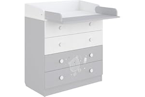 ‎SHEFA Shefa Kids Wickelkommode 800 Teddy weiß-grau - Qualität aus Österreich, 4 Schubladen, 80,4 cm breit