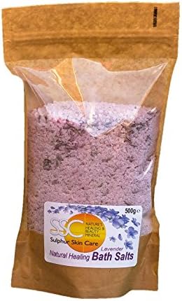 Sulphur Skin Care Natural Detoxifying Dead Sea & Epsom Bath Salts 500g with Lavender Pure Essential Oil