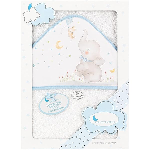 Interbaby Kapuzenbadetuch PARACAIDISTA – 100x100cm, 100% Baumwolle, Weich & Saugstark Für Babys (Weiß & Blau)