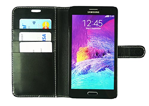 Emartbuy Samsung Galaxy Note 4 Premium PU Leather Funda Wallet Soporte Carcasa Case Cover PU Cuero Negro con Tarjeta de Cr  dito Slots