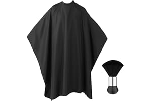 FRCOLOR Barber Cape Salon Cape Hairdressing Apron Black Long Hair Cutting Gown, Neck Duster Brush Included - 55' x 63'