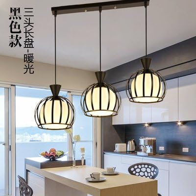 yxhflo The restaurant chandeliers three head LED founded glass round dining idyllic modern minimalist single head table lamps pendant lights,Tray 3 straight black head
