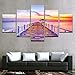 Produktbild lsweia Holzrahmen/Leinwand Gemälde Wohnzimmer Home Wandkunst Dekor 5 Stücke Sonnenaufgang Holzbrücke Seelandschaft Bilder Sonnenuntergang See Poster