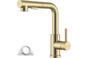 DAYONE Borstad guld köksblandare med utdragbar dusch, SUS304 rostfritt stål högtryck vattenkran kök, köksblandare med två sprayfunktioner, 360° vridbar blandare