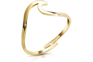 GD GOOD.designs Ring Welle für Damen - Wasserfest - Verstellbarer Fingerring aus Edelstahl I Wellenring in 18K Gold, Silber oder Rosegold I Inkl. Geschenkbox