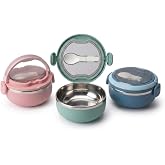 Deconox 700 ml Paslanmaz &Ccedil;elik Yemek Kabı, Kaşıklı, Saplı ve Kilitli Yuvarlak Lunch Box, Mavi Yeşil Pembe Renk Se&ccedil;enekli, 12x