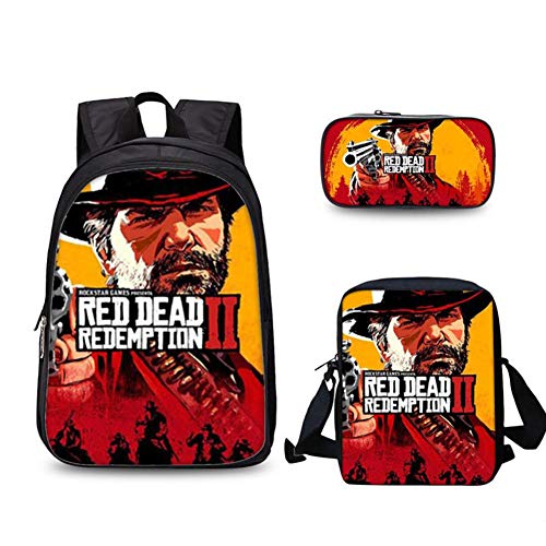 Preisvergleich Produktbild Gereton 3 Stücke Erlösung Rucksack, Student Computer Umhängetasche Red Dead Redemption Schulrucksack Lässig Reise Rucksäcke Großes Fach Bookbag Mittagessen Taschen für Männer / Frauen