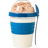 Colorful Take and Go Spoon Hopper Fruity Yogurt Bowl Picnic Business Snack Diet Muesli Granola Milk Cup (Night Blue)