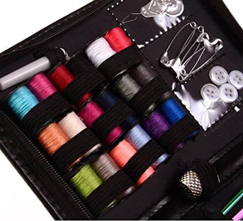 Aidonger Nähset Nähzubehör Nähmaschinengarn mit Schwarzer Ledertasche für Zuhause, Reise und Notfall (Schwarz) - 4