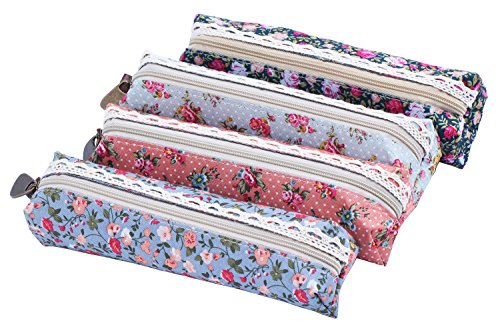 FOONEE Süß Blume Muster Federmäppchen Stiftemappe(Grün Himmelblau Rosa und Blau,4 in Set)