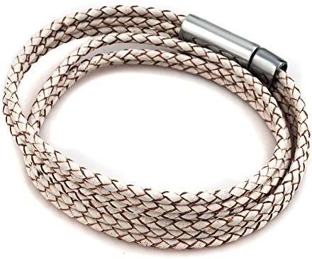 niqueen Vintage Spiral Wrapping Wristband Leather Men's Bracelets With Stainless Steel Clasp (White)