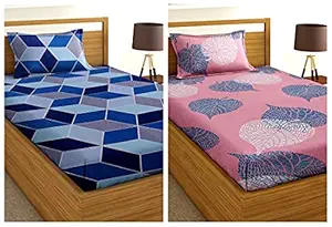 VAS COLLECTIONS 144 TC Super-Soft Printed 2 Single Cotton Bedsheet with 2 Pillow Covers, Set of 2 pcs Combo, ( Color-Blue & Yellow, Single)