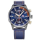 2017 New Men'Luxury Multifunction Waterproof Analog Quartz Sports Military Leather Wristwatches Boys Young(Blue Blue)