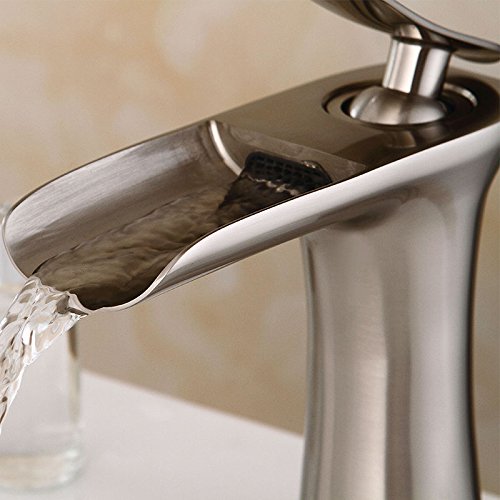 Hiendure® Messing Einhebel-Mischer Bad hochdruck Waschtisch-Armatur Schwarz Wasserhahn mit Anschlussschläuchen und Befestigungsmaterial Nickel gebürstet - 5