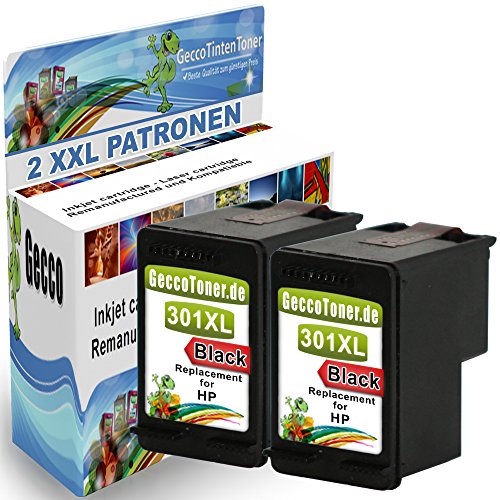 GeccoTintenToner 2x Kompatible Tintenpatronen als Ersatz für HP 301 XL Schwarz Druckerpatronen für Officejet 2620 2622 4630 4632 4634 4636 Patronen (Schwarz) 2x301-hpB