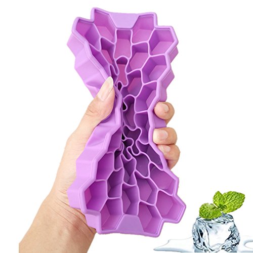 Bandeja de Hielos silicona cubiteras 37 cavidades con tapa Cubo de hielo congelado haciendo herramienta para cocina Bandeja de Hielos?Hielo con Tapa?Silicona DIY Honeycomb Molde (púrpura)