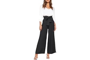 FANCYINN Mujer de Banda Ancha V-Cuello Chaleco Cintura Alta Cropped Pantalones 2 Piece Set