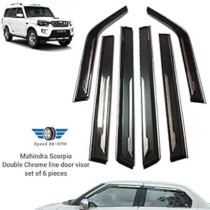 Speed 99~RPM Double Chrome line door visor wind deflector Compatible with Mahindra SCORPIO Complete set of 6pcs 360 degree foldable and breakable extra clear premium