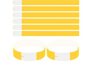 CATIME 100 sztuk bransoletek identyfikacyjnych, wodoszczelne, nierozerwane bransoletki Tyvek z zapięciem samoprzylepnym, bransoletki wejściowe na imprezy klubowe, 25 x 2 cm (żółte)