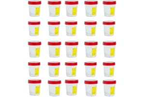 Saraoriginalshop Set da 25 pezzi Contenitori Sterili per Urine 120 ml con Tappo Ermetico a Vite ed Etichetta Applicata in Confezione Singola Prodotto Italiano 100% Made In Italy (25 Pezzi)