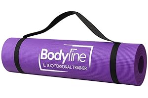 Bodyline Materassino allenamento fitness yoga pilates con elastici e tracolla - tappetino per allenamento da casa e palestra - spessore 0,4 cm - dimensioni 173 x 61 cm