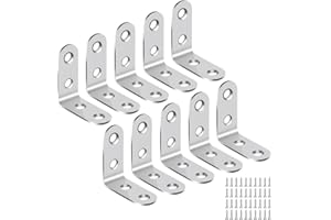 GAOHUI Angle Brackets, 10pcs Corner Brackets for Wood, Stainless L Shaped Bracket, 40mmx40mmx2mm, 90 Degree Bracket Plate Metal Angle Brackets, for Shelves, Furniture, Wood, with 40 Screws