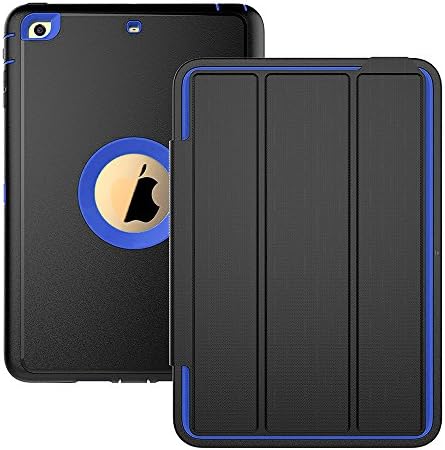 iPad Mini 3 Case, iPad Mini 2 Case, iPad Mini 1 Case , Three Layer Drop Protection Rugged Protective Heavy Duty iPad Case with Magnetic Smart Auto Wake / Sleep Cover for Apple iPad Mini 1/2/3 (Black+Navvy Blue)