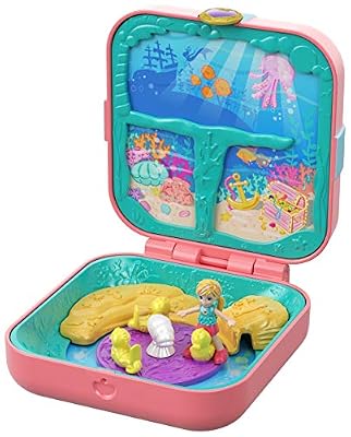 Polly Pocket Coffret Secret La Grotte de la Sirène, mini-figurine, accessoires, autocollants et 3 surprises cachées, jouet enfant, édition 2019, GDK77