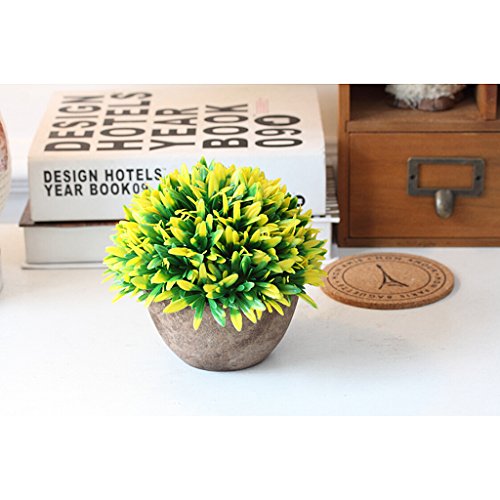 Generic Künstliche Glück Gras Pflanze Blätter Vergießen Bonsai im topf Blumen Garten Hause Deko – Gelb - 2