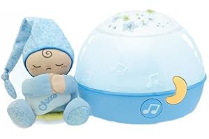 Chicco Lampe Magic'Projection Projecteur de Lumière Bleu, Veilleuse Etoiles et Multicolore pour Bébé, Boîte à Musique avec Musique Relaxante, Jouet en Peluche Amovible - Jouets pour Bébé 0+ Mois