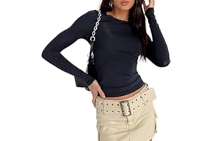 OYIGELZ Women's Basic Long Sleeve Shirt Crop Tops Y2K T-Shirt Slim Fit Casual Tee Shirt Streetwear