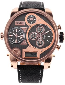 XLORDX Herren Armbanduhr, Leder Edelstahl, Analog Quarz Armband Uhr Sportuhr, Schwarz Leder Armband mit Schwarz...