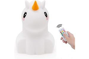 Tianhaixing luz nocturna infantil, LED Silicona blanda Unicornio luz nocturna con 9 colores cambiando/USB recargable/control remoto y táctil regulable, ideal Navidad y regalos de cumpleaños para niños