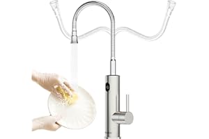 Briwellna Stainless Steel Electric Tap with Digital Display, 220 V Tap with Continuous Heat with Univesal Spout, Kitchen Hot Water Tap (Silver)